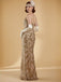 Gold 1920s Leaves Sequined Mesh Fishtail Dress - vintage dress, retro fashion, Gatsby party
