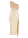 Gold 1920s One Shoulder Sequined Tassel Dress, vintage dress, retro fashion, Gatsby party, flapper style - perfect for women who love vintage and retro fashion
