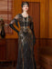 Gold 1920s Sequin Tassel V-Neck Maxi Dress - vintage dress, retro fashion, Gatsby party