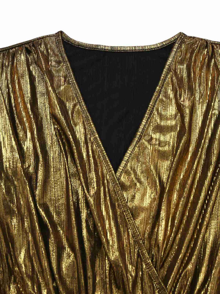 Gold 1930s Metallic Fabric V-Neck Jumpsuit - vintage jumpsuit, retro fashion, glamorous gold