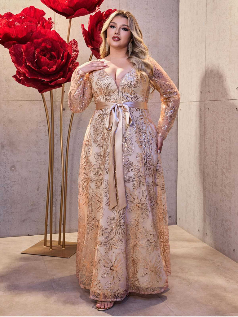 Gold 1930s Sequined Deep V-Neck Backless Mesh Dress - vintage dress, retro fashion, glamorous gold