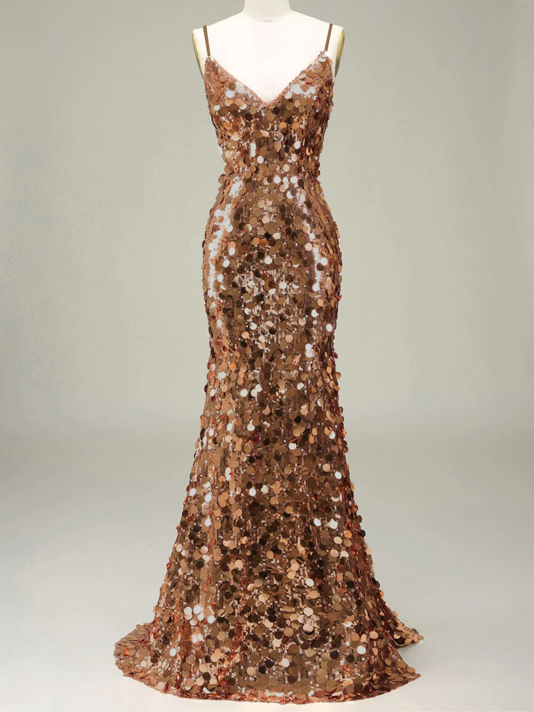 Gold 1930s Slip Sequin Evening Dress - vintage dress, retro fashion, glamorous gold