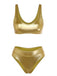 Gold 1970s Metallic High-Waist Bikini Set: beautiful vintage swimwear, retro swimsuit, pin-up style with timeless appeal