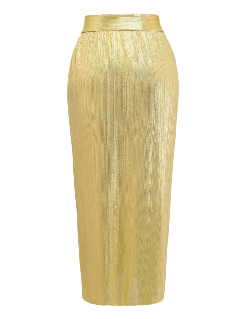 Gold 1980s Ruched One-Piece Swimsuit & Cover Up - vintage swimsuit, pin-up style, glamorous gold