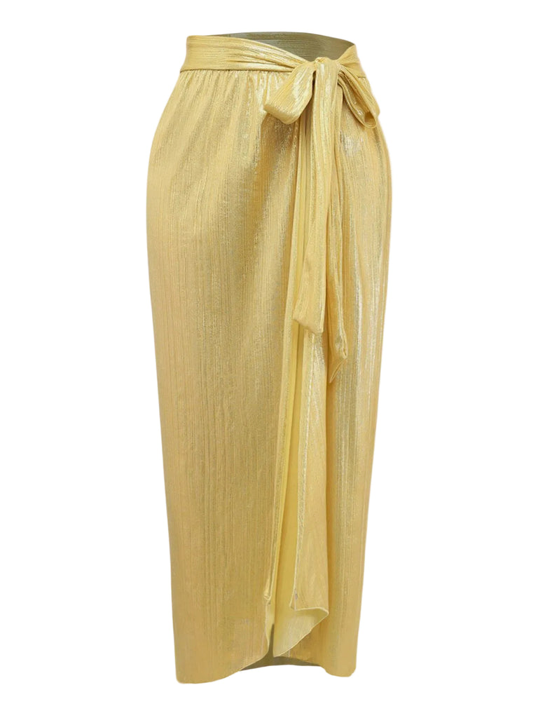 Gold 1980s Ruched One-Piece Swimsuit & Cover Up - vintage swimsuit, pin-up style, glamorous gold