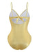 Gold 1980s Ruched Pearl Straps One-Piece Swimsuit - vintage swimsuit, pin-up style, glamorous gold