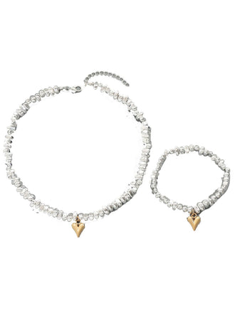 Gold Heart Pendant Necklace & Bracelet Set - vintage fashion, retro style, glamorous gold