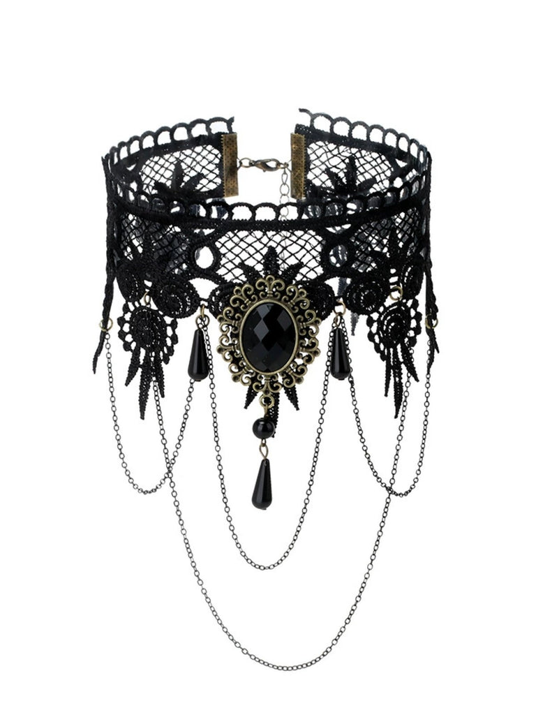 Gothic 3D & Embroidered Lace Choker Necklace - vintage fashion, retro style, elegant red