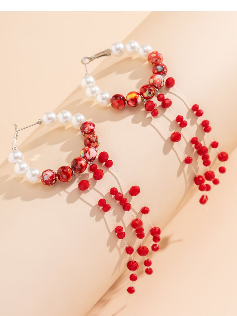 Gothic Blood Pearl Tassel Earrings - vintage fashion, retro style