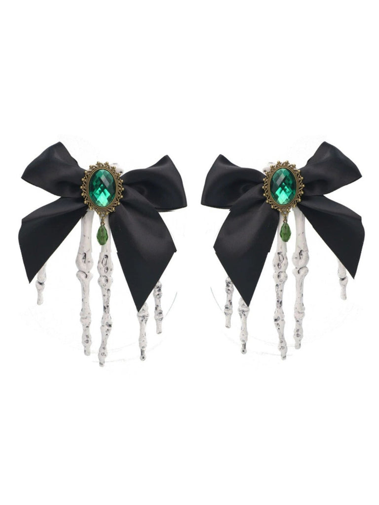 Gothic Bow Skeleton Hand Hair Clip - vintage fashion, retro style