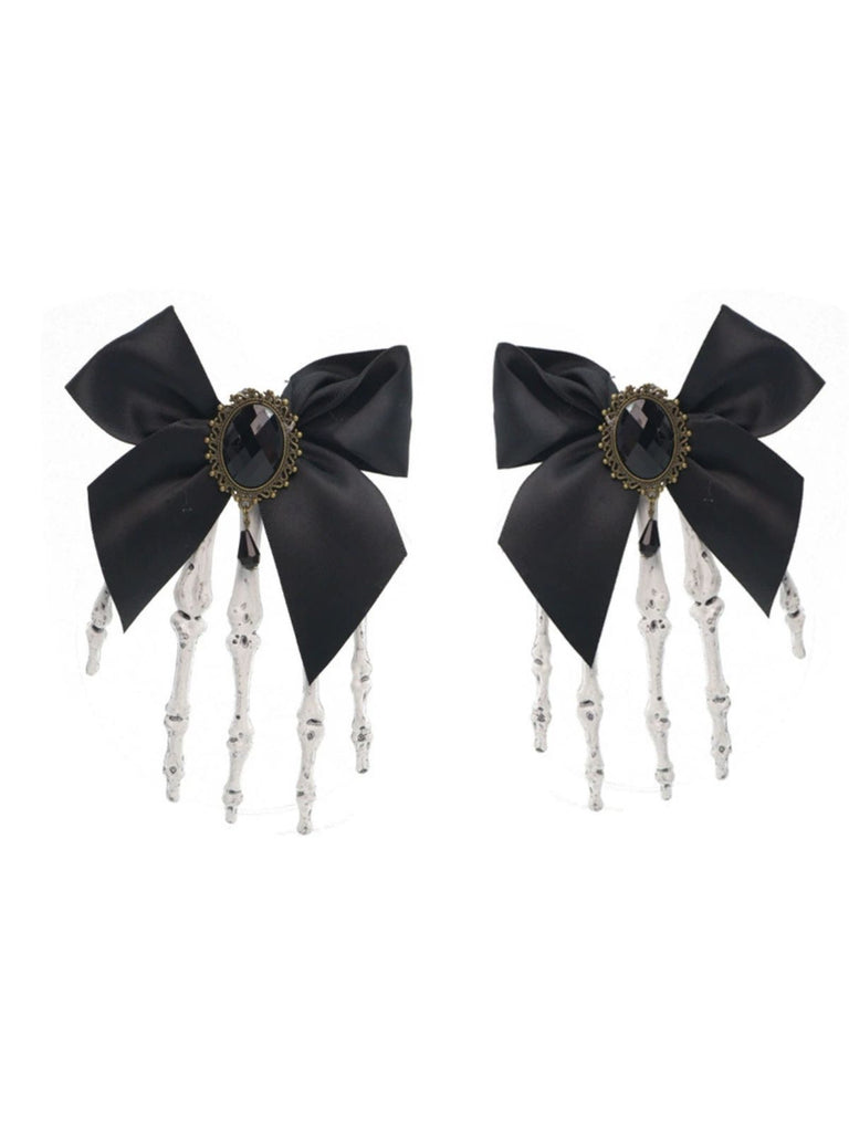 Gothic Bow Skeleton Hand Hair Clip - vintage fashion, retro style