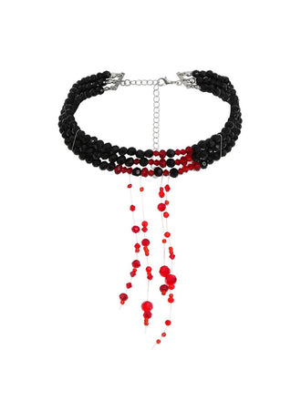 Gothic Multi-Layered Beaded Blooddrop Pendant Necklace - vintage fashion, retro style, elegant red