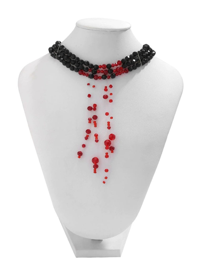 Gothic Multi-Layered Beaded Blooddrop Pendant Necklace - vintage fashion, retro style, elegant red