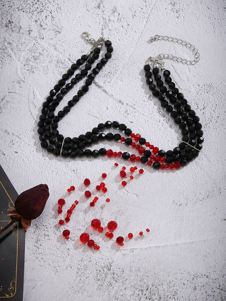 Gothic Multi-Layered Beaded Blooddrop Pendant Necklace - vintage fashion, retro style, elegant red