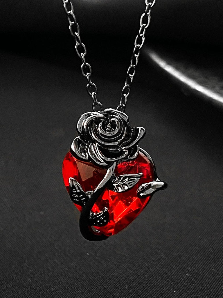 Gothic Rose Heart Rhinestone Pendant Necklace - vintage jewelry, Art Deco for vintage lovers
