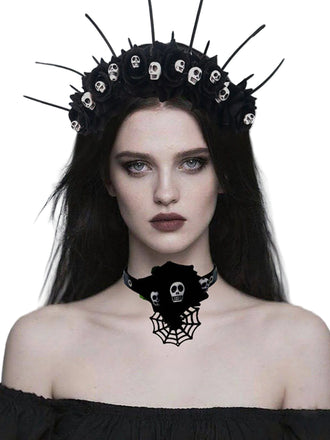 Gothic Skull Halloween Headband & Necklace - vintage fashion, retro style