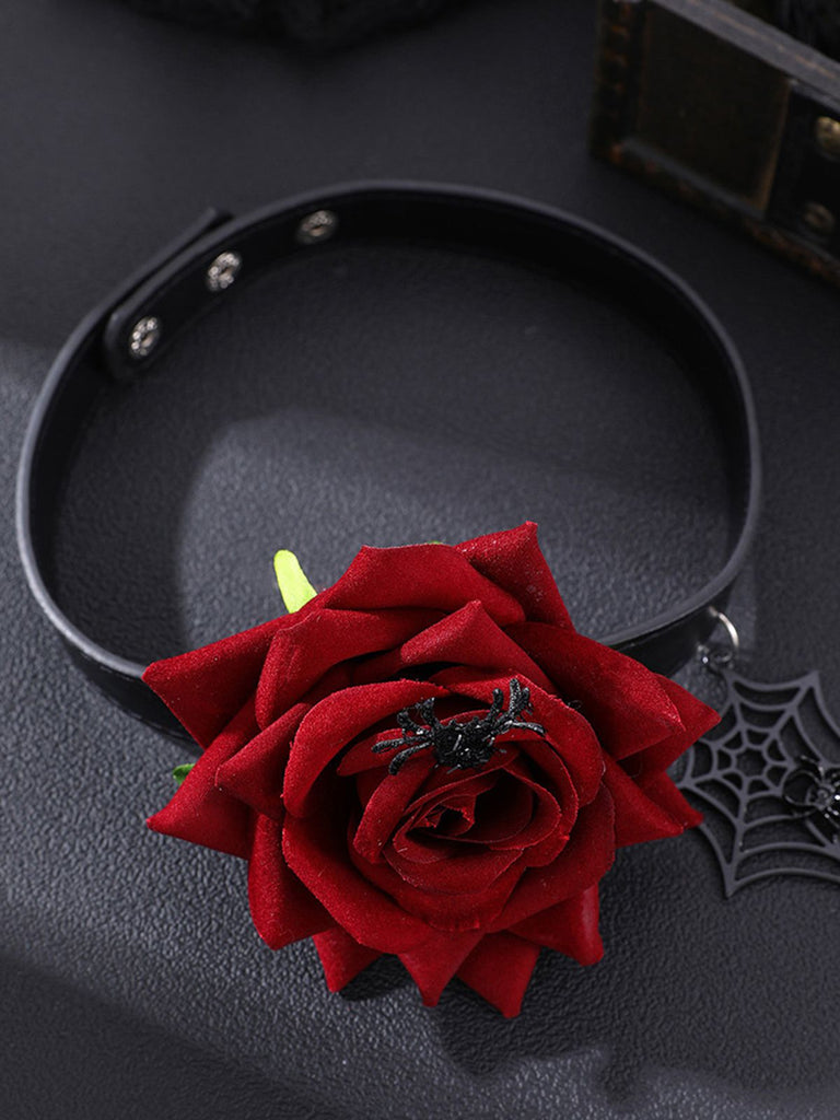 Gothic Spider Web & Rose Choker Collar Necklace, vintage fashion, retro style - perfect for women who love vintage and retro fashion