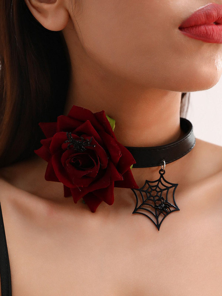 Gothic Spider Web & Rose Choker Collar Necklace, vintage fashion, retro style - perfect for women who love vintage and retro fashion