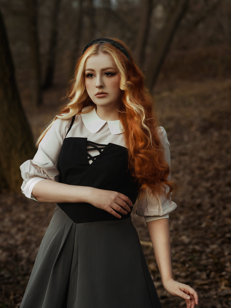 Gray 1940s Colorblock Pleated Suspender Dress, vintage dress, retro fashion - perfect for women who love vintage and retro fashion