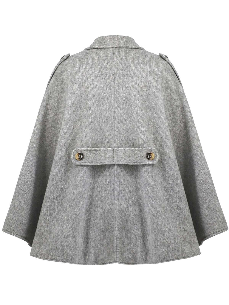 Gray 1950s Solid Notched Collar Belted Cloak Coat - vintage fashion, retro style
