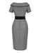 Gray 1960s Boat Neck Polka Dots Pencil Dress - vintage dress, retro fashion