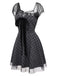 Gray 1960s Bowknot Mesh Patchwork Polka Dot Dress - vintage dress, retro fashion