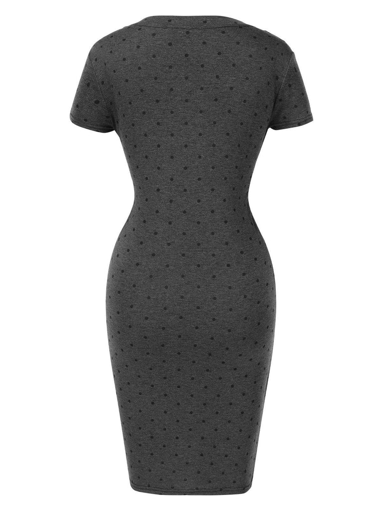 Gray 1960s Polka Dots V-Neck Bodycon Dress, vintage dress, retro fashion - perfect for women who love vintage and retro fashion