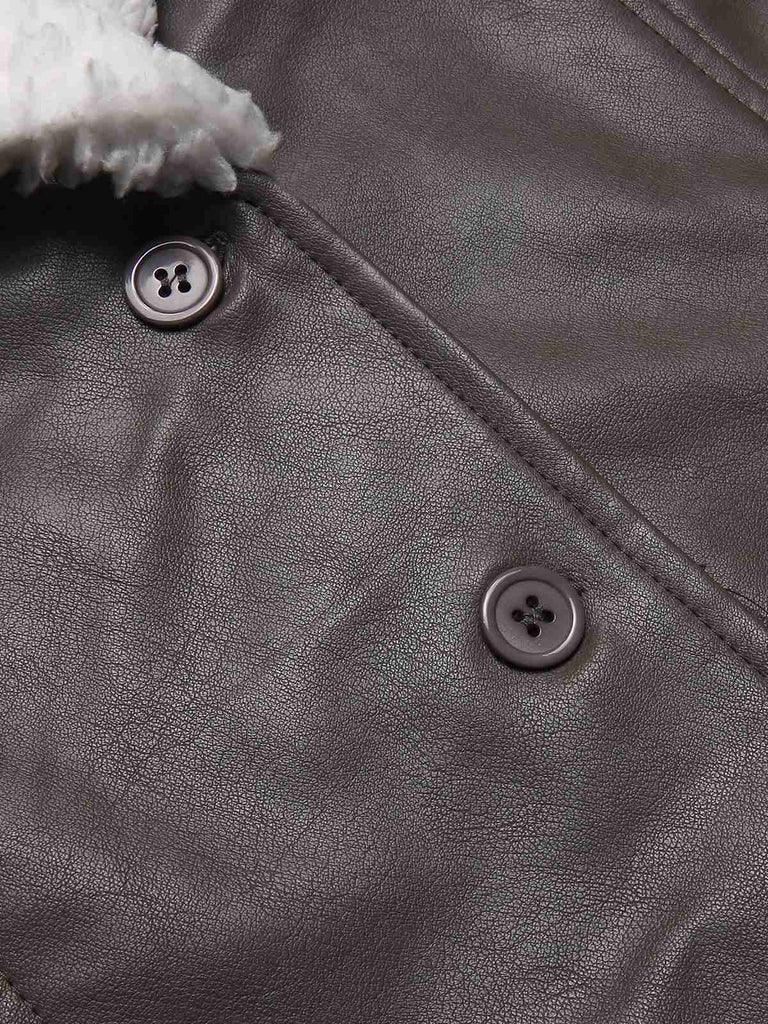 Gray 1960s Solid Plush Faux Leather Belted Coat, vintage coat, retro outerwear - perfect for women who love vintage and retro fashion