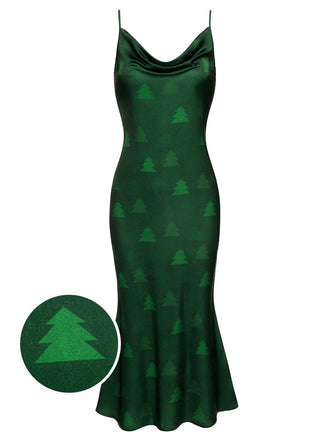 Green 1930s Christmas Tree Suspender Fishtail Dress: timeless style reimagined