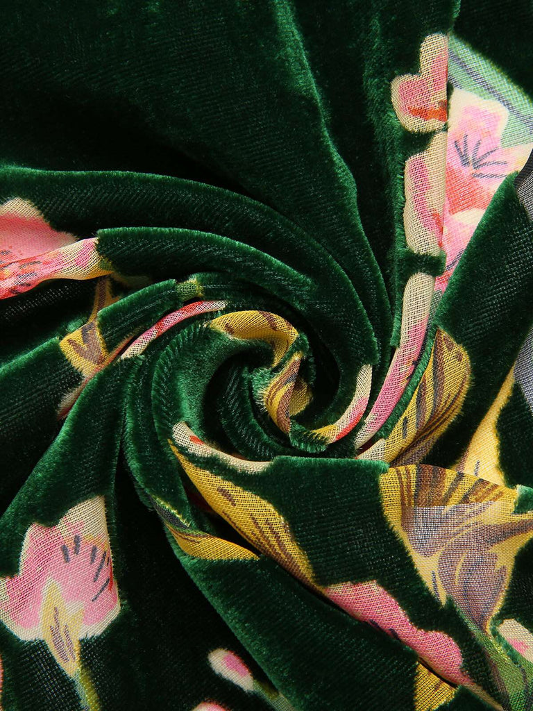 Green 1930s Floral Velvet Sleeveless Dress, vintage dress, retro fashion, floral print - perfect for women who love vintage and retro fashion