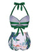 Green 1930s Halter Tropical Plants Swimsuit, vintage swimsuit, pin-up swimwear - perfect for women who love vintage and retro fashion