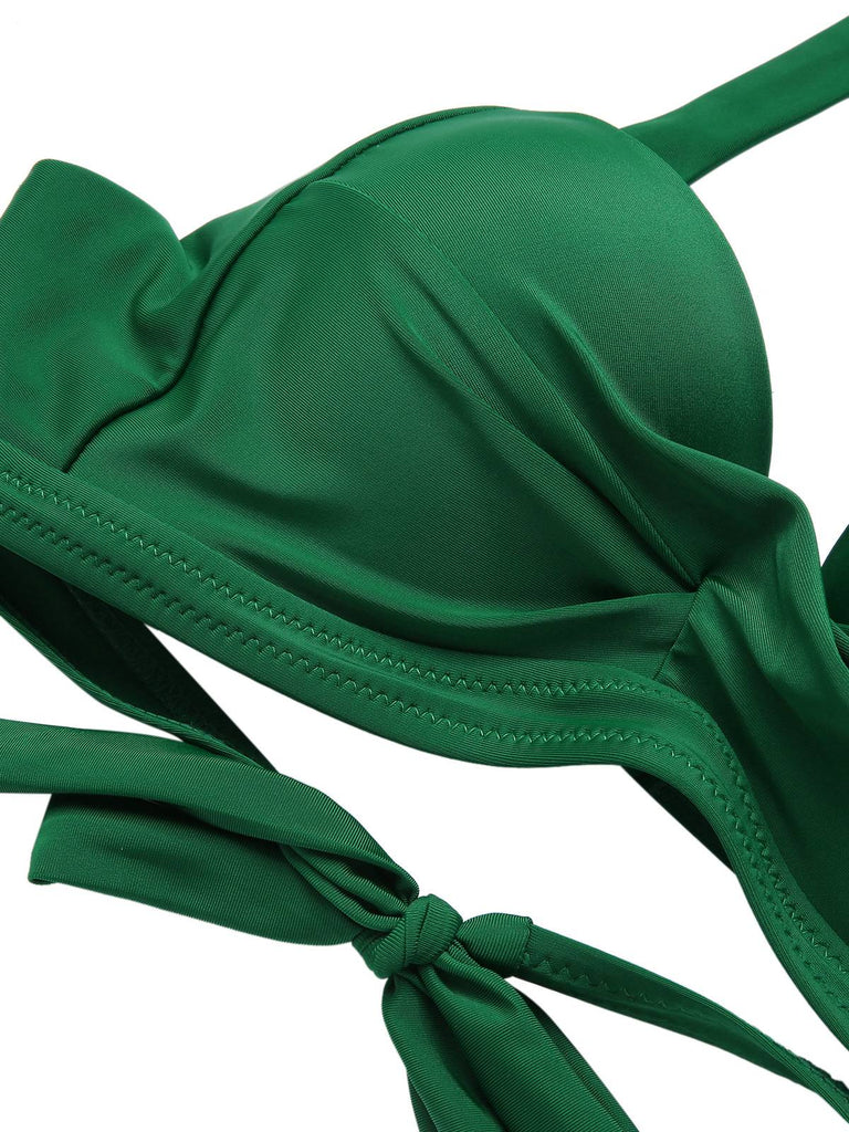 Green 1930s Halter Tropical Plants Swimsuit, vintage swimsuit, pin-up swimwear - perfect for women who love vintage and retro fashion