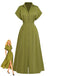 Green 1930s Lapel Single-Breasted Slit Shirt Dress - vintage dress, retro fashion