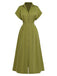 Green 1930s Lapel Single-Breasted Slit Shirt Dress - vintage dress, retro fashion