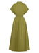 Green 1930s Lapel Single-Breasted Slit Shirt Dress - vintage dress, retro fashion