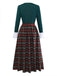 Green 1930s Plaid Lace Patchwork V-Neck Dress - vintage dress, retro fashion