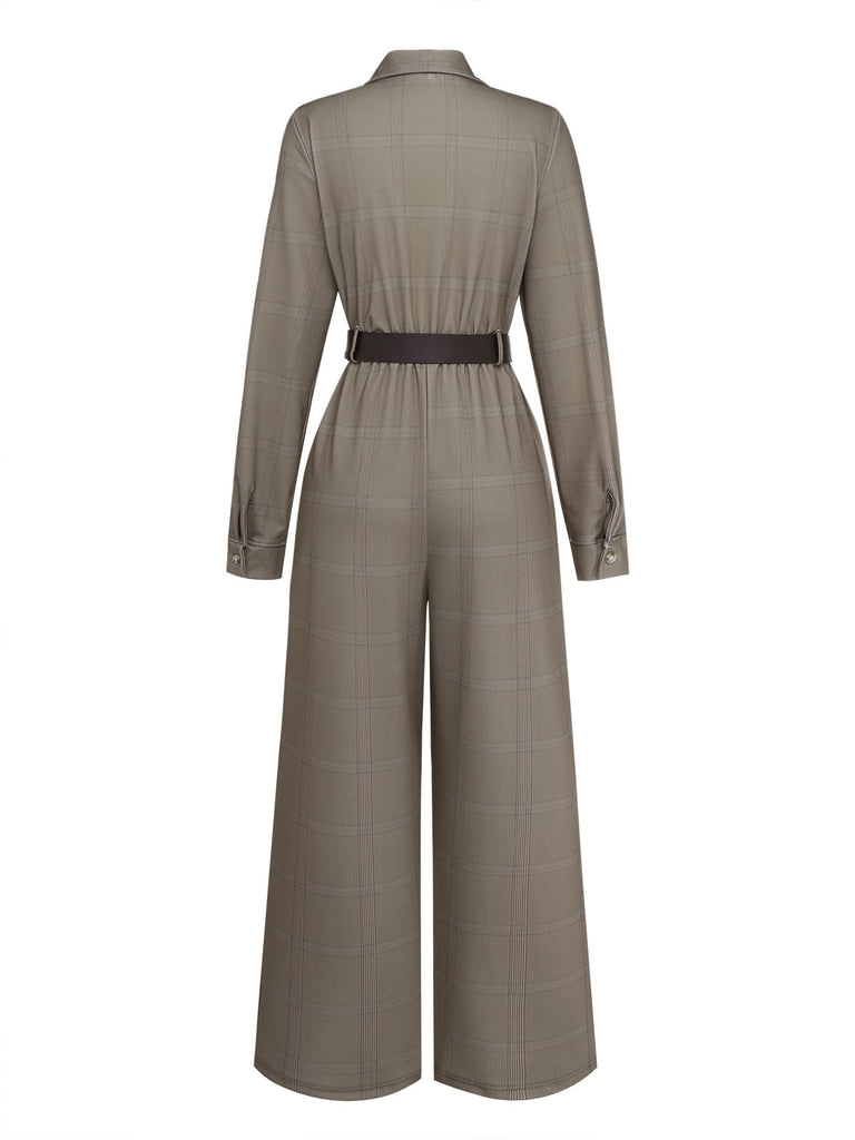 Green 1930s Plaid Lapel Belted Jumpsuit - vintage jumpsuit, retro fashion