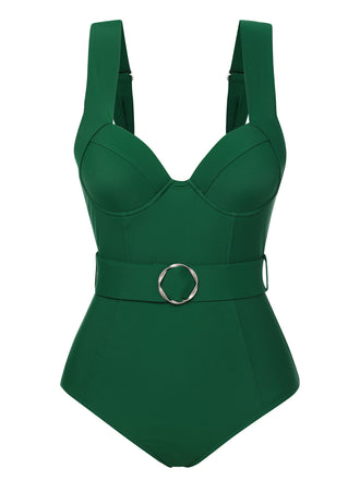 She's wearing Green 1930s Solid Belt Backless Swimsuit and the whole beach remembers the 1930s