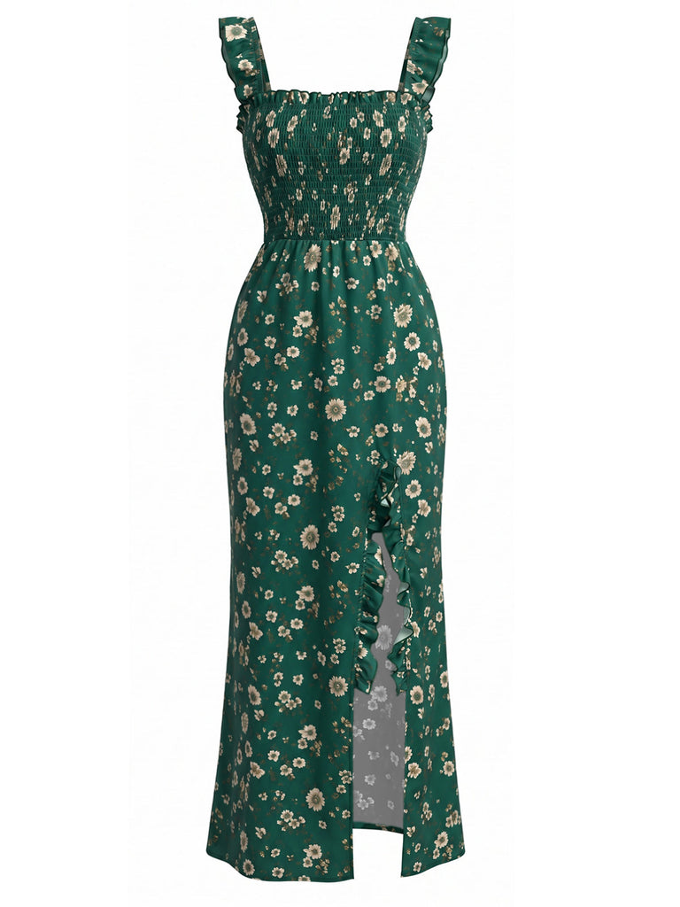 Green 1930s Square Neck Maxi Dress, vintage dress, retro fashion - perfect for women who love vintage and retro fashion