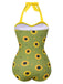 Green 1930s Sunflowers Halter Swimsuit, vintage swimsuit, pin-up swimwear - perfect for women who love vintage and retro fashion