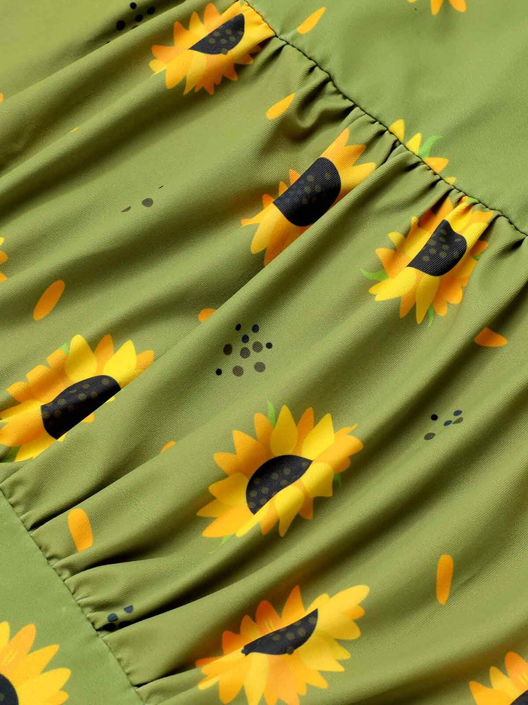 Green 1930s Sunflowers Halter Swimsuit, vintage swimsuit, pin-up swimwear - perfect for women who love vintage and retro fashion