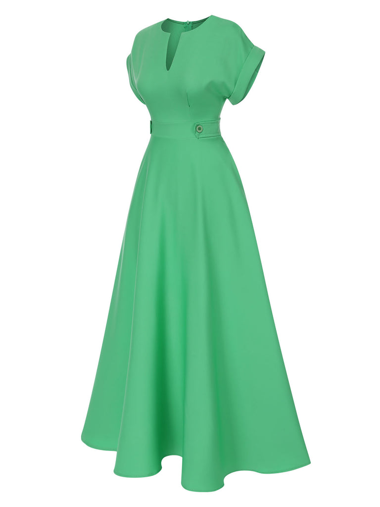 Green 1930s Temperament V-Neck Solid Dress, vintage dress, retro fashion - perfect for women who love vintage and retro fashion