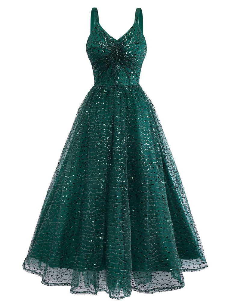 Green 1930s Twisted Sequin Mesh Dress - vintage dress, retro fashion