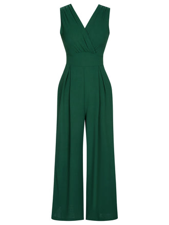 Green 1930s V-Neck Sleeveless Jumpsuit, vintage romper, retro jumpsuit - perfect for women who love vintage and retro fashion
