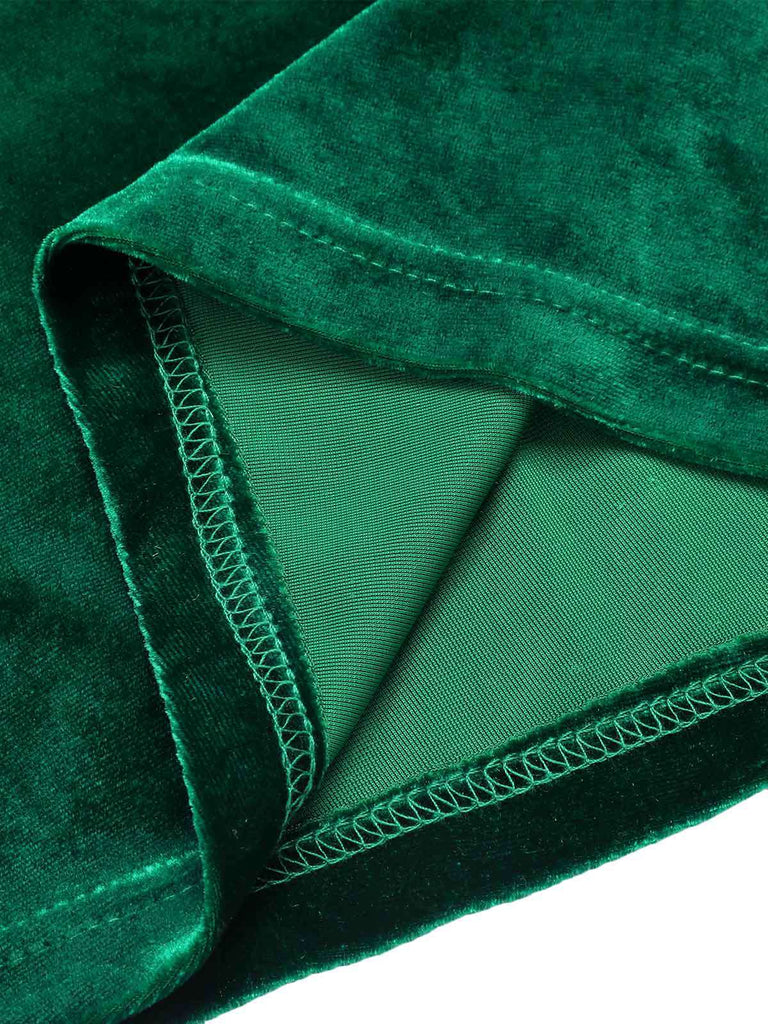 Green 1930s Velvet Off-Shoulder Ruffle-Trim Mermaid Dress, vintage dress, retro fashion - perfect for women who love vintage and retro fashion