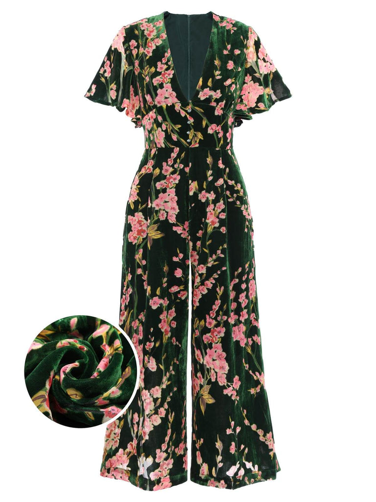 This Green 1930s Velvet Vintage Jumpsuit whispers 1930s secrets to those who notice