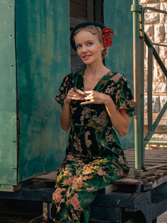 She finds her 1930s story in this Green 1930s Velvet Vintage Jumpsuit