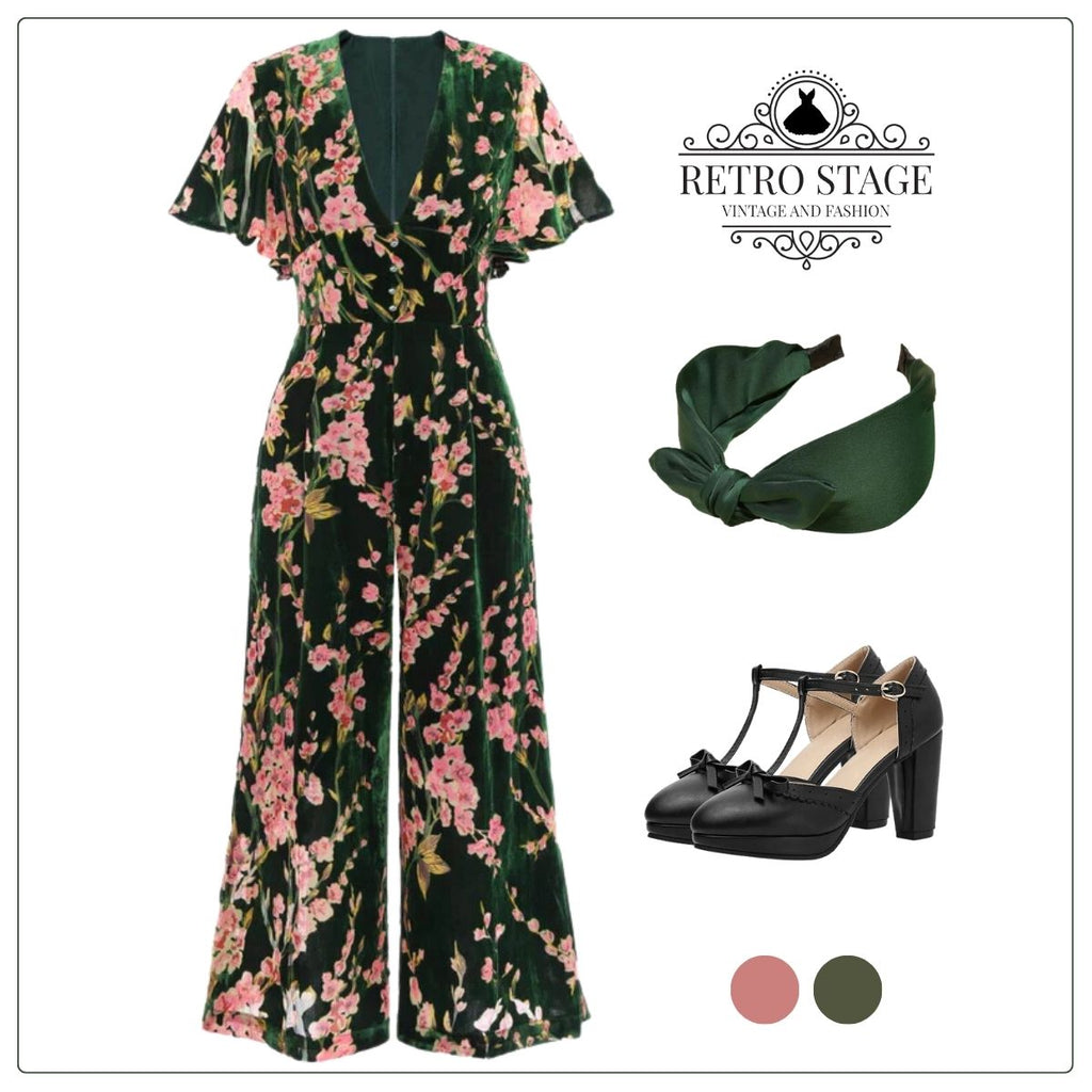 Green 1930s Velvet Vintage Jumpsuit: timeless style reimagined