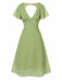 Green 1940s Back Hollow-Out Polka Dots Dress: where 1940s romance meets her modern spirit