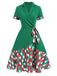 Green 1940s Colorful Plaid Notched Collar Dress: where 1940s romance meets her modern spirit